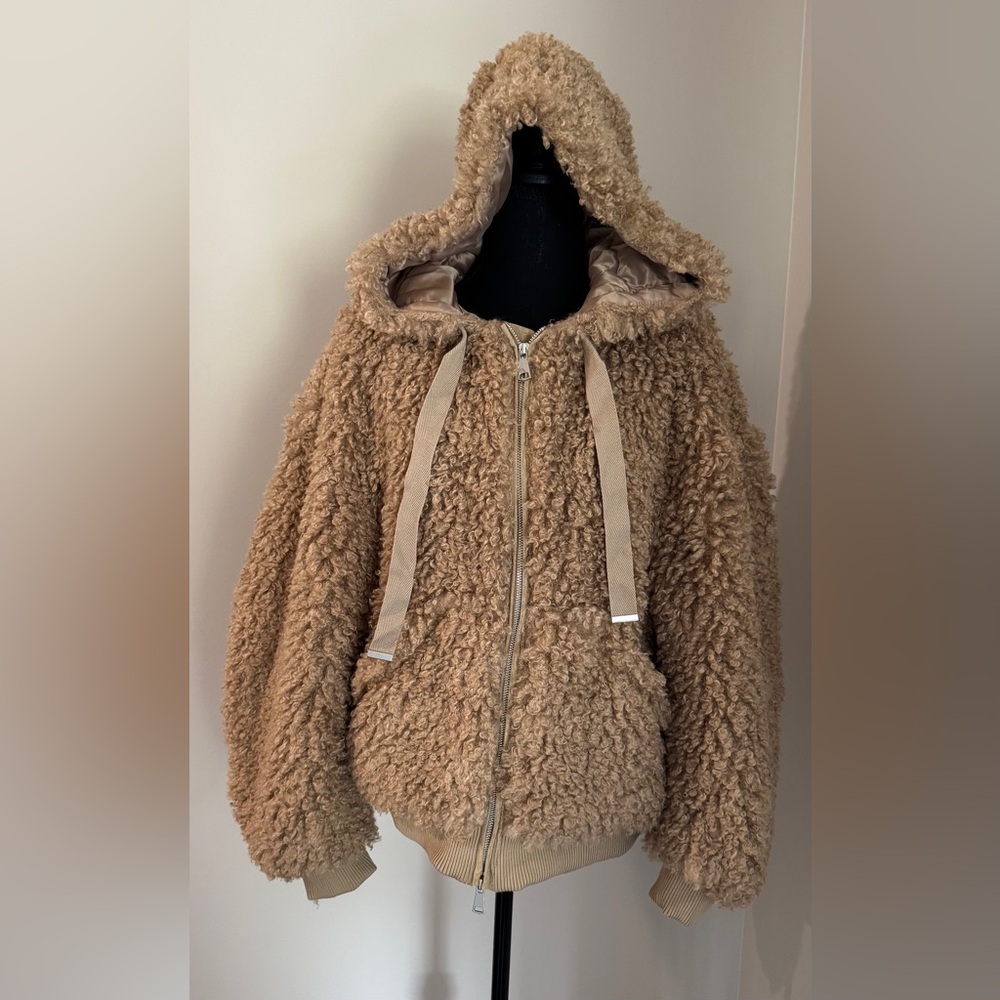 Urban Outfitters Brown Teddy Sherpa Fleece Hooded Zip Up Jacket Women Size S